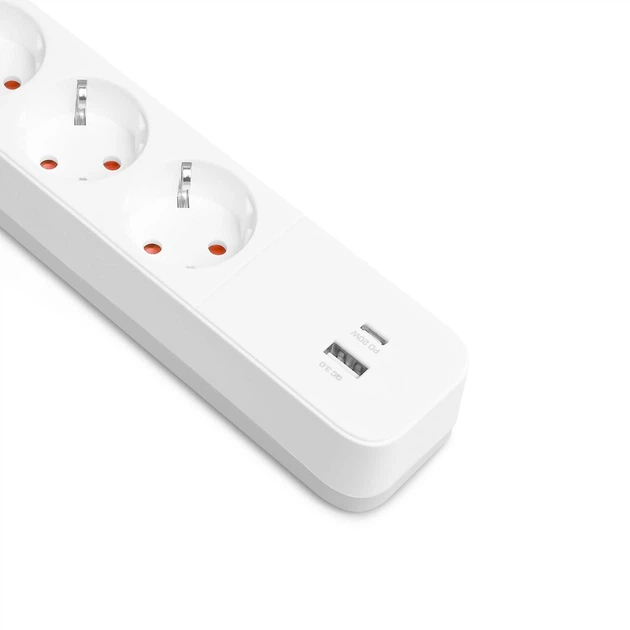 Мережевий подовжувач VIDEX ONCORD з/з 4п 3м (3x1.5мм) 3.4А USB(QC3.0) +USB-C(PD20W) з кнопкою White - Фото 4 Мережевий подовжувач VIDEX ONCORD з/з 4п 3м (3x1.5мм) 3.4А USB(QC3.0) +USB-C(PD20W) з кнопкою White - зображення 4