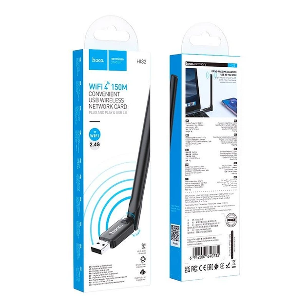 Адаптер WiFi HOCO HI32 WiFi4 USB external antenna wireless network card - изображение 3