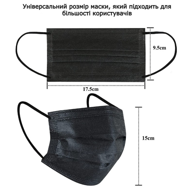 Маски одноразовые медицинские трехслойные, в картонной упаковке, (черные) 50 шт./уп. - Фото 7 Маски одноразовые медицинские трехслойные, в картонной упаковке, (черные) 50 шт./уп. - изображение 7