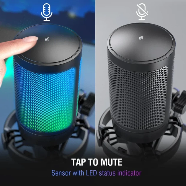 Мікрофон конденсаторний FIFINE AMPLIGAME A6V USB з RGB-підсвіткою Чорний/Black - Фото 4 Мікрофон конденсаторний FIFINE AMPLIGAME A6V USB з RGB-підсвіткою Чорний/Black - зображення 4