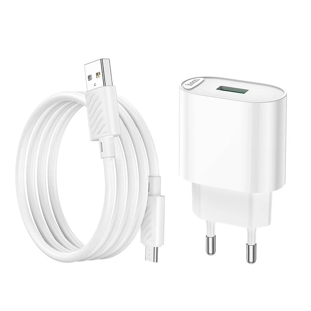 Мережевий зарядний пристрій Hoco C109A Fighter single port charger Micro USB cable 18W White - зображення 6