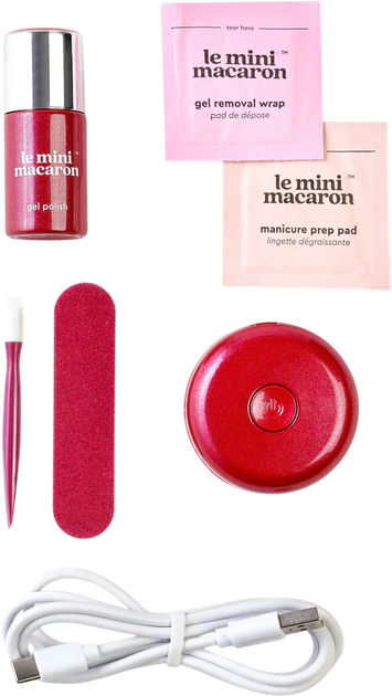 Zestaw do manicure Le Mini Macaron Lampa LED z kablem USB + Lakier żelowy Ruby Red 8.5 ml + Przycisk do skórek + Mini pilnik do paznokci + 10 Opakowań zmywacza do lakieru żelowego (3760297542955) - obraz 2