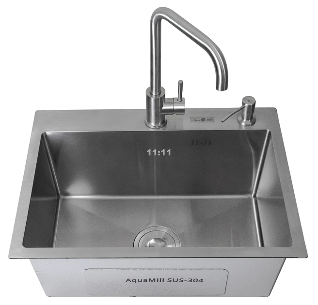 Мойка из нержавеющей стали AQUAMILL 5843 + смеситель + дозатор + коландер - изображение 11