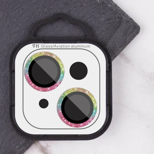 Захисне скло Epik Metal Sparkles на камеру (в упак.) на Apple iPhone 15 (6.1") / 15 Plus (6.7") Бузковий / Rainbow - зображення 4