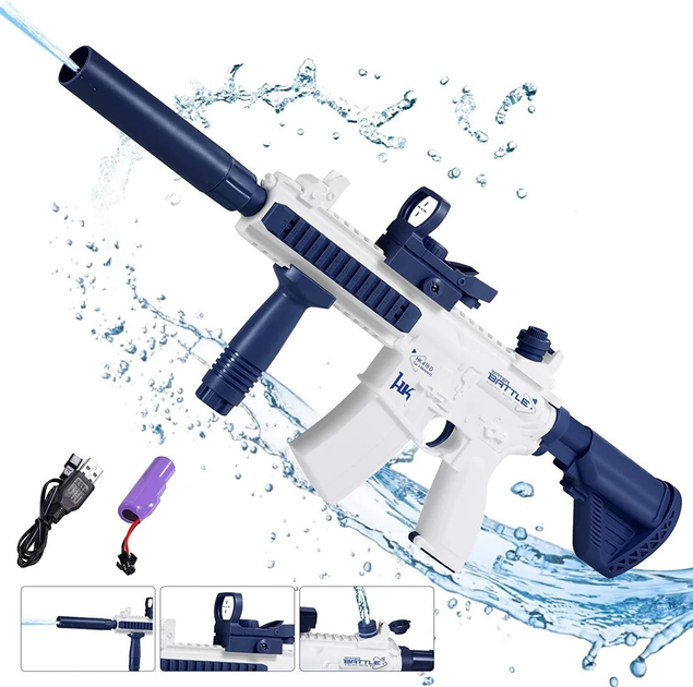 Дитячий електричний акумуляторний водяний автомат із прицілом Water Gun M416 Синій - зображення 1