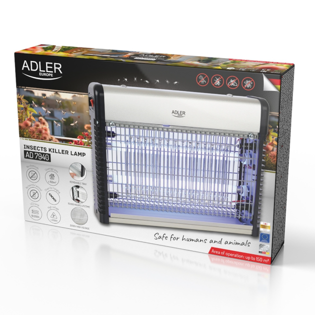 Електрична UV-лампа проти комах Adler AD 7940 з піддоном для збирання, 20 Вт - изображение 9