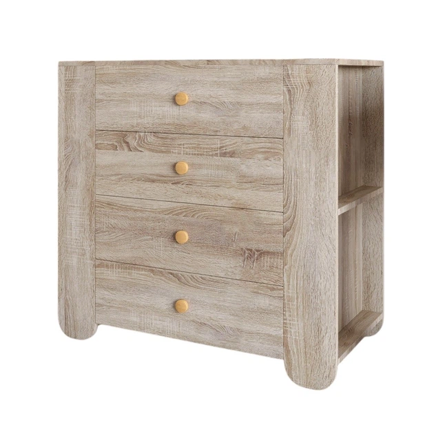 Комод для дитячої кімнати LION Інді з 4 шухлядами та бічними нішами Дуб сонома (LION-042942) - Фото 2 Комод для дитячої кімнати LION Інді з 4 шухлядами та бічними нішами Дуб сонома (LION-042942) - зображення 2