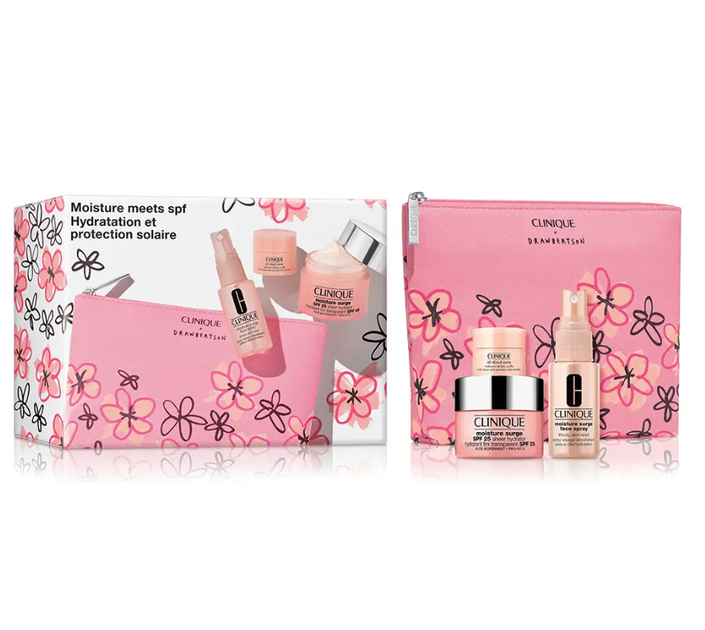Набір для догляду за обличчям Clinique Крем Moisture Surge SPF 25 Sheer Hydrator зволожувальний 30 мл + Спрей для обличчя Moisture Surge 50 мл + Крем для шкіри навколо очей All About Eyes 5 мл + Косметичка (0192333236697) - зображення 4