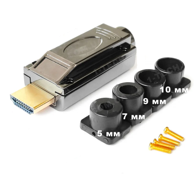 Разъем кабельный HDMI штекер Hyperline ACM-HDMI19-M-PCB с PCB и металлическим разборным корпусом для кабеля Ø 5–10 мм (4 разных вставки) - изображение 6