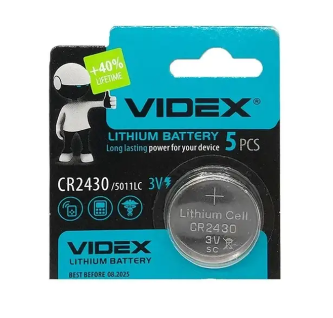 Батарейка Videx CR2430-U5 Lithium 3V дискова - Фото 1 Батарейка Videx CR2430-U5 Lithium 3V дискова - зображення 1
