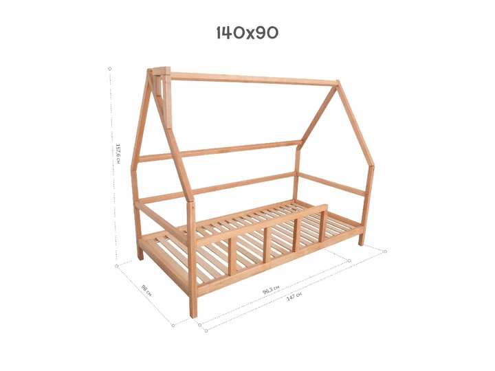 Детская кровать домик Монтессори от Busy Wood на ножках с ящиками 3х90 см Модель 1 натуральное дерево 140х90 см - изображение 2