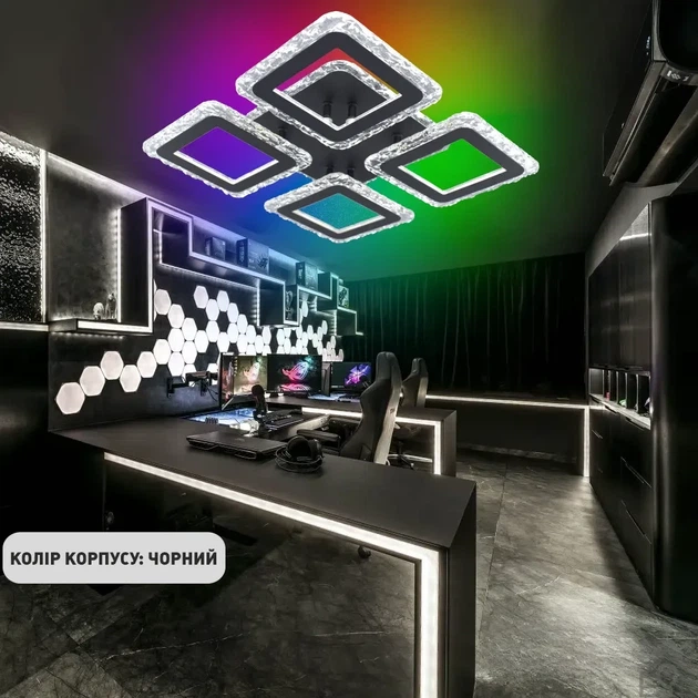 Светодиодная LED люстра Esllse ROOM ICE RGB 70W 4S черная 385×75мм с управлением со смартфона APP BLACK - изображение 6