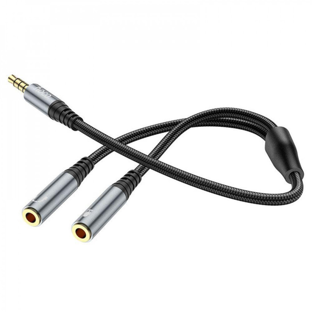 Перехідник-розгалужувач для мікрофона та навушників HOCO UPA21 2-in-1 3.5 headset audio adapter cable(male to 2*female) Metal gray (6931474766809) - Фото 3 Перехідник-розгалужувач для мікрофона та навушників HOCO UPA21 2-in-1 3.5 headset audio adapter cable(male to 2*female) Metal gray (6931474766809) - зображення 3