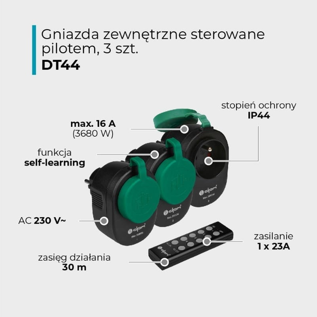 Zestaw inteligentnych gniazd DPM DT44 IP44 3 szt. Black (5906881220696) - obraz 12