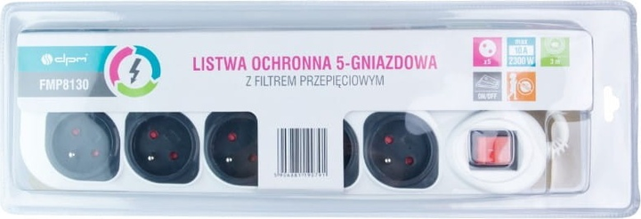 Мережевий фільтр з вимикачем DPM 5 розеток 3 м White-Grey (5906881190791) - зображення 2