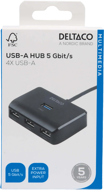 USB-хаб Deltaco USB 3.0 - 4 x USB 3.0 Black (7333048060662) - зображення 5