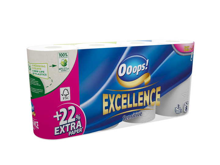 Туалетний папір Oops! Excellence Sensitive тришаровий 150 відривів 8 шт