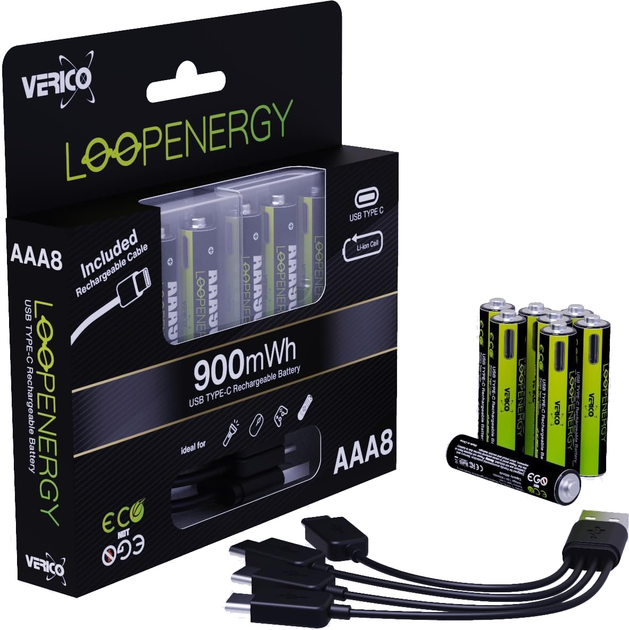 Акумулятор Verico Loop Energy AAA USB Type-C 900mWh/600mAh Li-ion 8 шт. (1BTOV-A2WECD-NN) - зображення 3