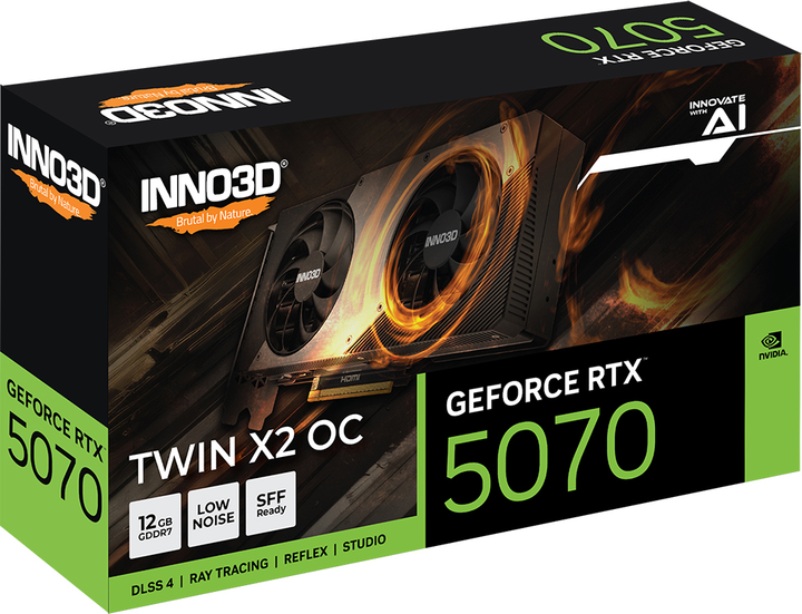 Відеокарта INNO3D PCI-Ex GeForce RTX 5070 TWIN X2 OC 12GB GDDR7 (192bit) (2542/28000) (HDMI, 3 x DisplayPort) (N50702-12D7X-195064N) - зображення 2