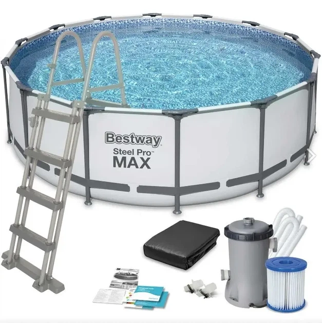 Бассейн каркасный круглый 427x122 см Bestway 5612X с фильтр-насосом и лестницей на 15232 л Серый - изображение 3