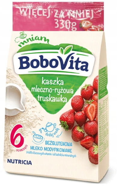 Каша Bobovita молочна рисова з полуницею від 6 місяців, 330 г - зображення 1