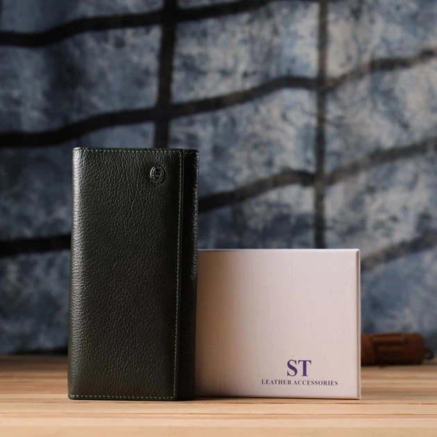 Жіночий гаманець ST Leather з натуральної шкіри з монетницею зелений 55670 - зображення 10