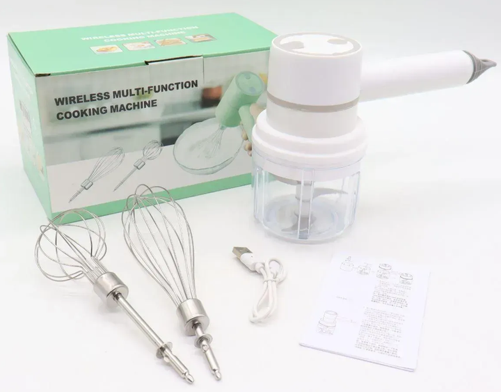 Міксер акумуляторний із 2 насадками, від USB Portable mixer, Білий/ Міні блендер (L) - изображение 6