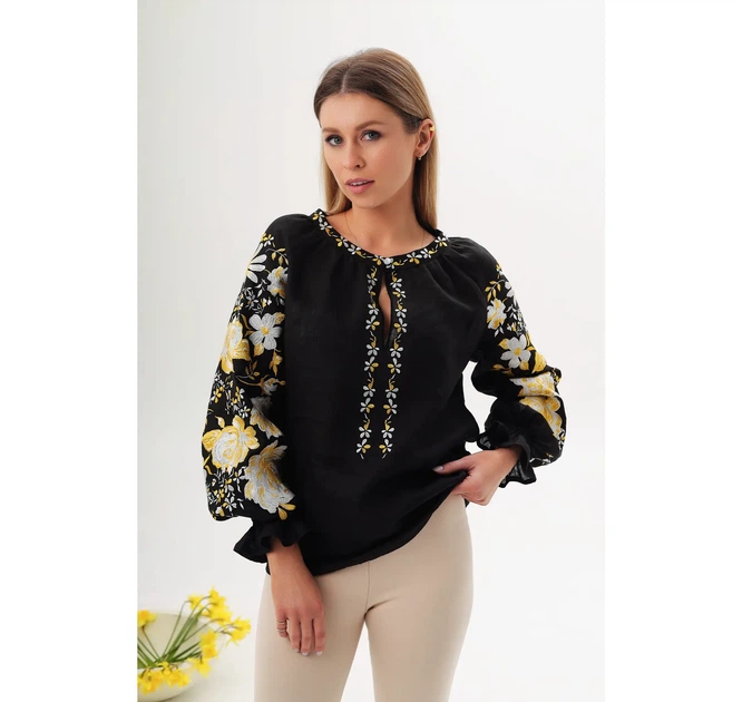 Жіноча вишиванка Троянди Vovna Чорна розмір 54 XXL (5000966) - Фото 1 Жіноча вишиванка Троянди Vovna Чорна розмір 54 XXL (5000966) - изображение 1