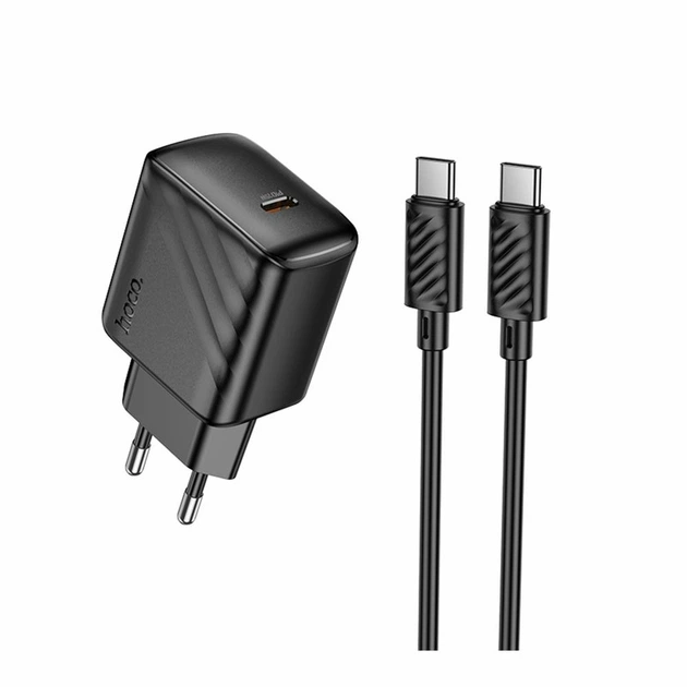 Зарядний пристрій Hoco CS24A USB-C 25W + Type-C to Type-C Black - зображення 4