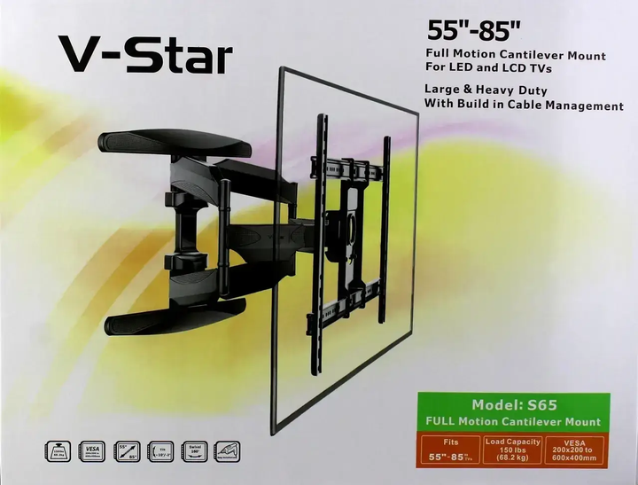 Крепление Для ТВ с поворотом 55«- 85» V-Star S65 00857988 - Фото 2 Крепление Для ТВ с поворотом 55«- 85» V-Star S65 00857988 - изображение 2
