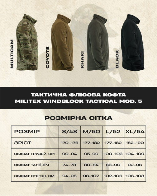 Флісова кофта Militex Windblock Tactical Multicam mod. 5. Розмір M - зображення 9