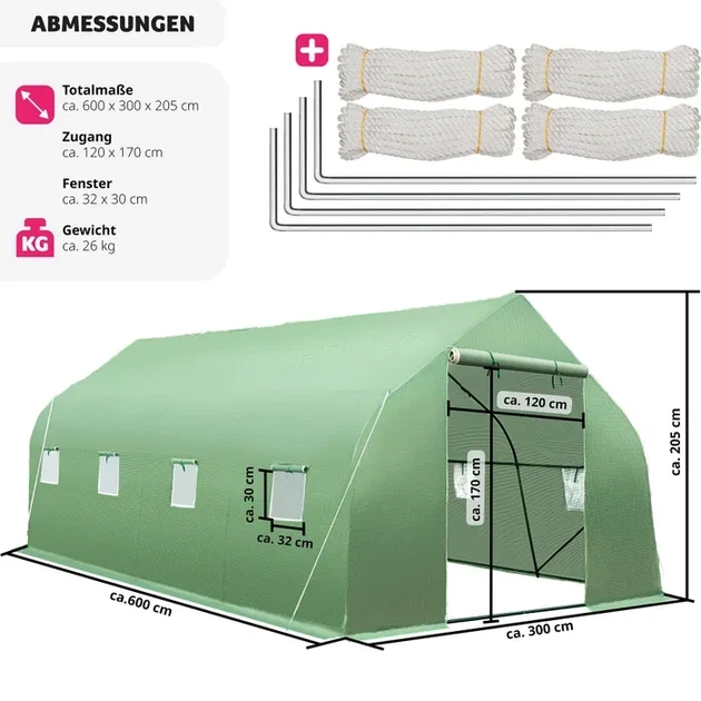 Плівковий теплиця у формі намету 18 m2 600 x 300 x 205 см - зображення 8