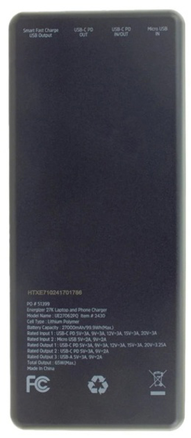 Powerbank Energizer UE27062PQ 27000mAh 65W PD Black - obraz 4