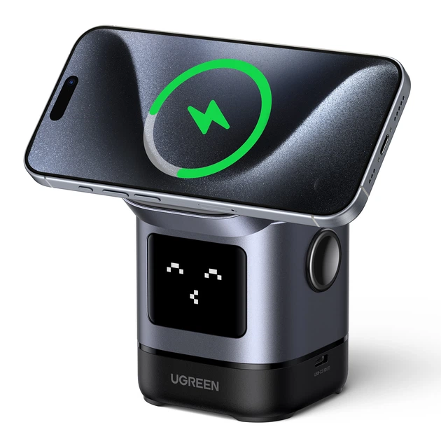 Бездротовий зарядний пристрій Ugreen W709 2-in-1 Robot Wireless Charger для iPhone&AirPods Grey (UGR-45775) - зображення 2