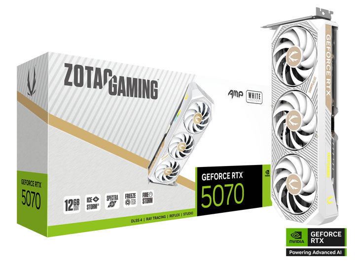 Karta graficzna Zotac PCI-Ex GeForce RTX 5070 AMP White Edition 12GB GDDR7 (192bit) (2587/28000) (HDMI, 3 x DisplayPort) (ZT-B50700FQ-10P) - obraz 7