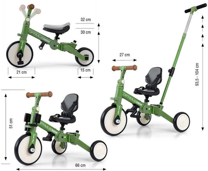 Rowerek Milly Mally Optimus Max 5 w 1 Zielony (5907090700245) - obraz 4