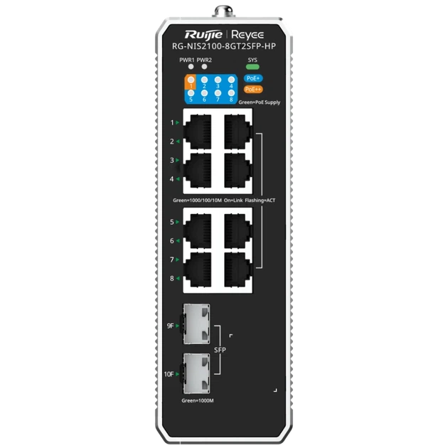 Коммутатор 10 портов управляемый Ruijie Reyee RG-NIS2100-8GT2SFP-HP PoE++ - Фото 1 Коммутатор 10 портов управляемый Ruijie Reyee RG-NIS2100-8GT2SFP-HP PoE++ - изображение 1