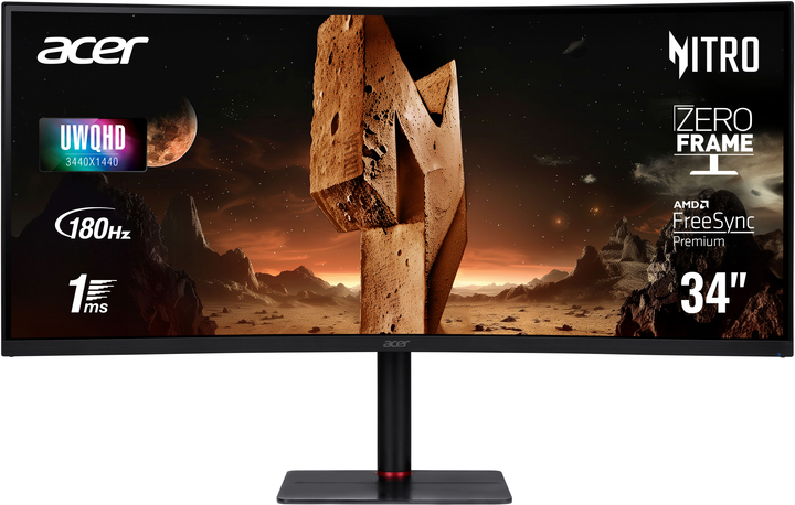 Монитор 34" Acer Nitro XV345CURVbmiphuzfx (UM.CX5EE.V05) VA 100R UWQHD / 180Hz / 1ms / HDR10 / USB-C 65W PD / FreeSync Premium / G-Sync Compatible / Speakers 3W - изображение 1