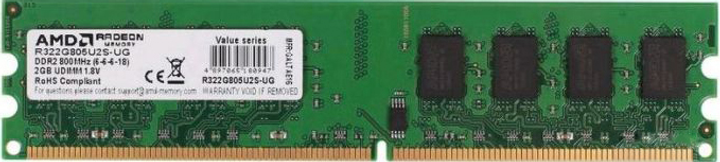 Оперативна пам'ять AMD DDR2-800 2048MB PC2-6400 R3 Value Series Tray (R322G805U2S-UGO) - зображення 1
