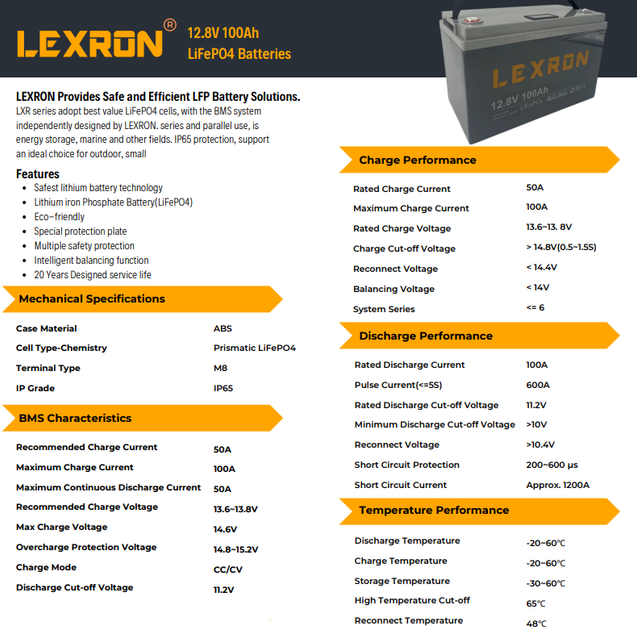 Аккумулятор Lexron LR-LTM-12.8V-100AH - изображение 2