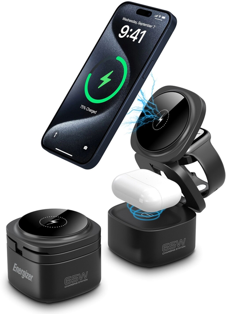 Bezprzewodowa stacja ładująca Energizer Wireless Charger 65W QI + Magnet (Stand) + PC (WCP-311) - obraz 3