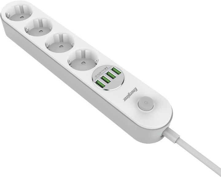 Мережевий фільтр Energizer 4 розетки 4 USB 2 м White (EPB2500W00EU) - зображення 2