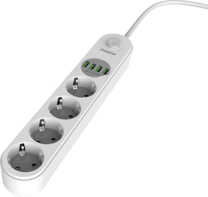 Listwa zasilająca Energizer 4 gniazda 4 USB 2 m White (EPB2500W00EU) - obraz 3