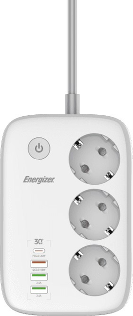 Мережевий фільтр Energizer 3 розетки 4 USB 2 м White (EPB2500W02EU) - зображення 4