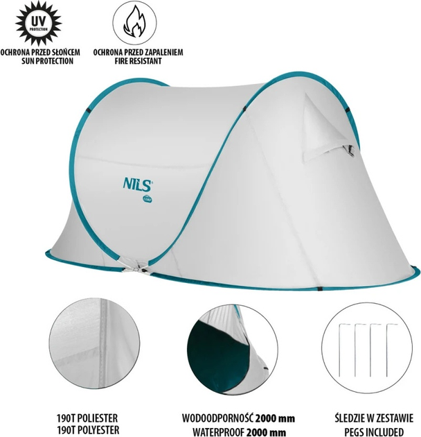 Namiot Nils Camp kempingowy samorozkładający NC3743 Grey (5908261682292) - obraz 7