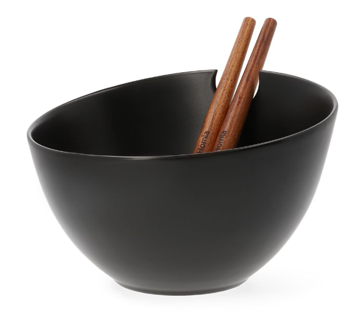 Zestaw HOMLA Mooka Miska do sałat ceramiczna czarna 24 cm + sztućce do serwowania 2 szt (5904183810652) - obraz 5