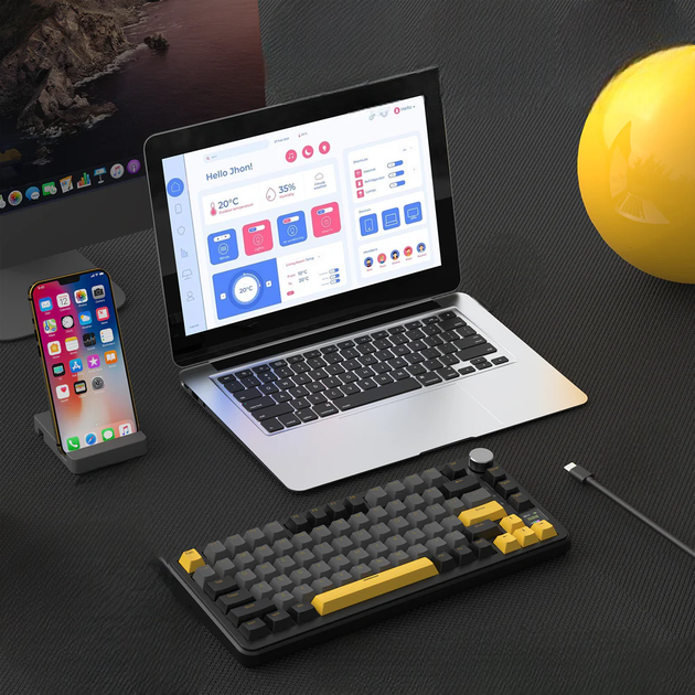 Бездротова механічна клавіатура Attack SHARK X85 PRO (82 клавіші, BT, 2.4 Гц, USB Type-C, дисплей, Starry Black) - зображення 2