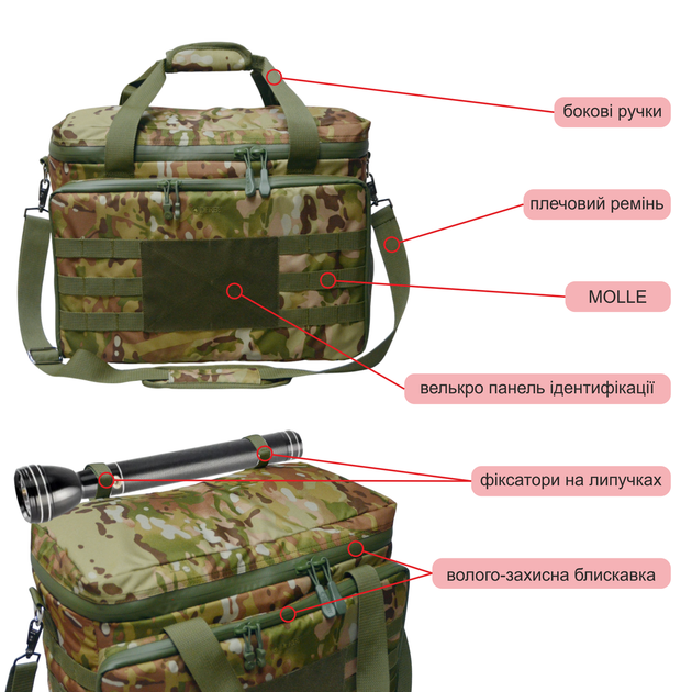 Адміністративна дорожня тактична сумка-органайзер DERBY PatrolBag multicam, камуфляжна сумка в авто для рибалки та полювання пересувний офіс міцна ручна поклажа в літак 40 30 20, кишеня для ноута 13"-17" мультикам - зображення 5