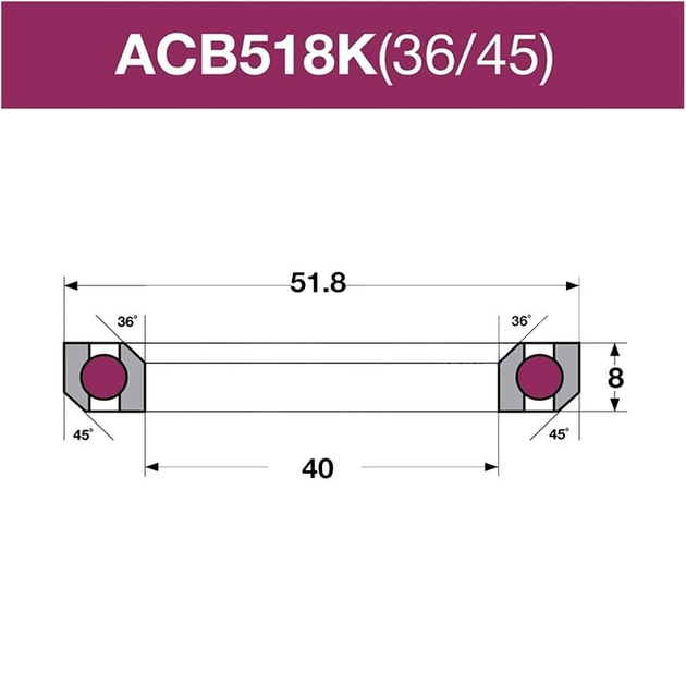 Подшипник для рулевой велосипеда ACB518K 40*51.8*8mm 36º/45º 