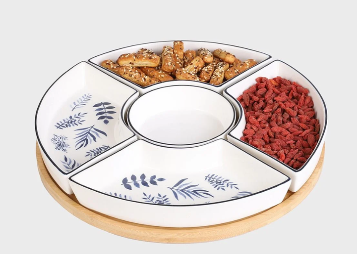 Zestaw misek HOMLA Fincan do serwowania 5 szt + podstawka bambusowa 30 cm (5904183850795) - obraz 2